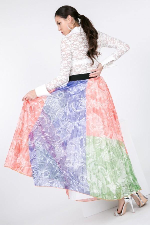 Color Block Pleated Maxi Skirt - AM APPAREL