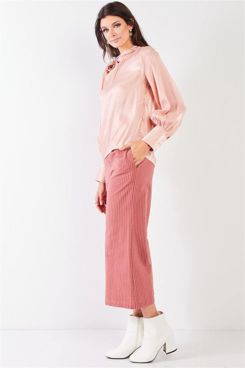Dusty Rose Pink Cotton Pinstripe Gaucho Pants - AM APPAREL