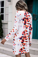 Rainbow Checker Twisted Long Sleeve Dress