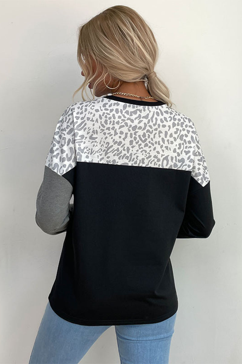 Leopard Color Block Pullover