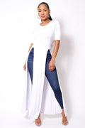Elbow Sleeve Maxi Long Tank Top With Side Slits - AM APPAREL