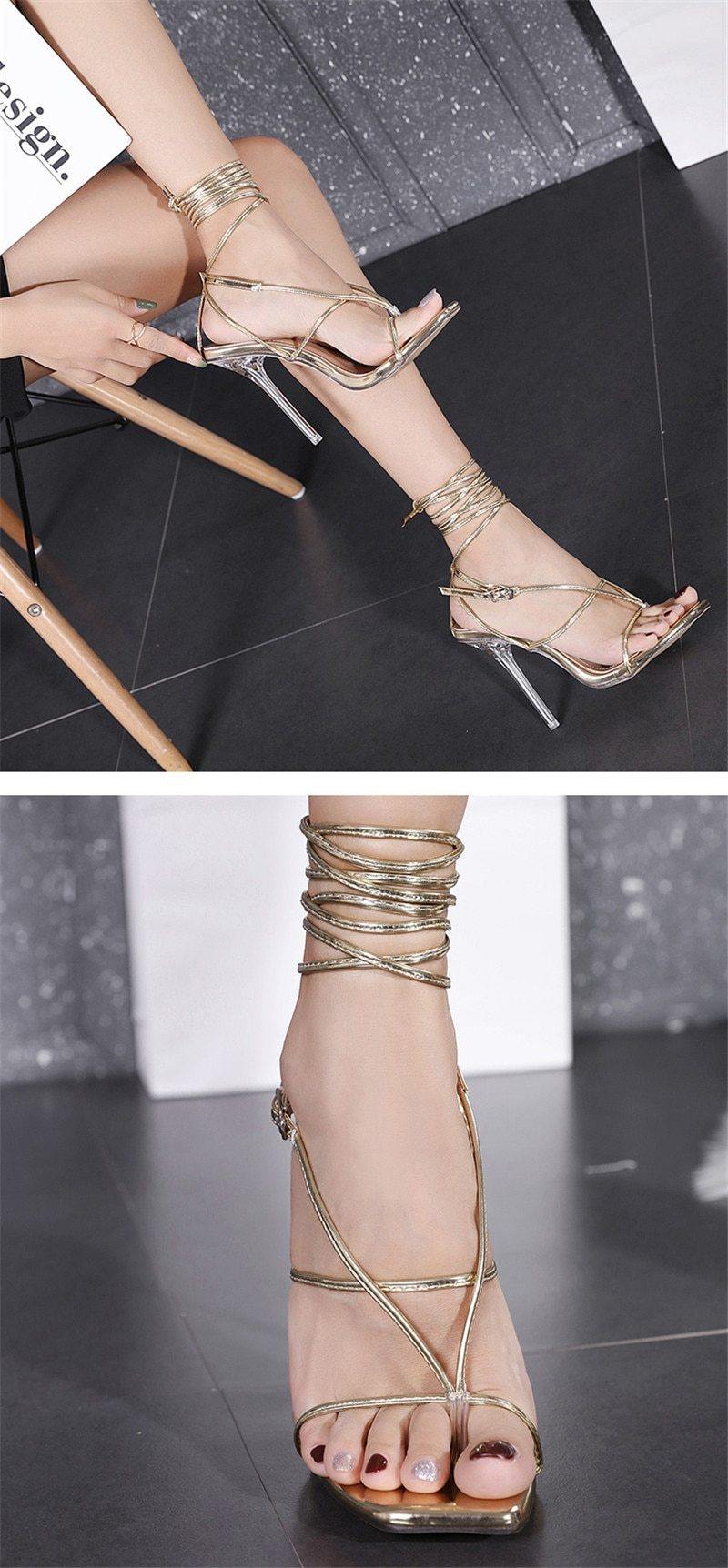 Extra Elegant Ankle Strappy Party High Heels - AM APPAREL