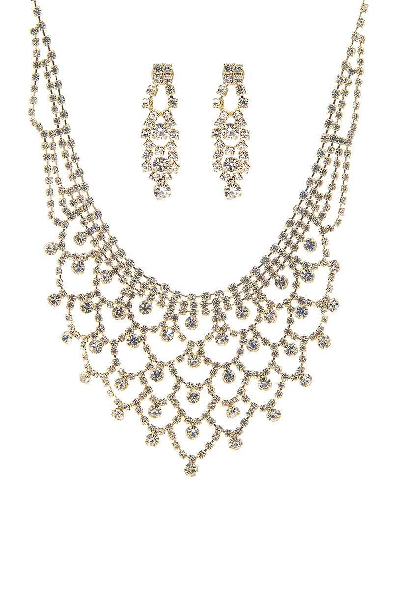 Fashion Design Rhinestone Necklace And Earring Set - AM APPAREL