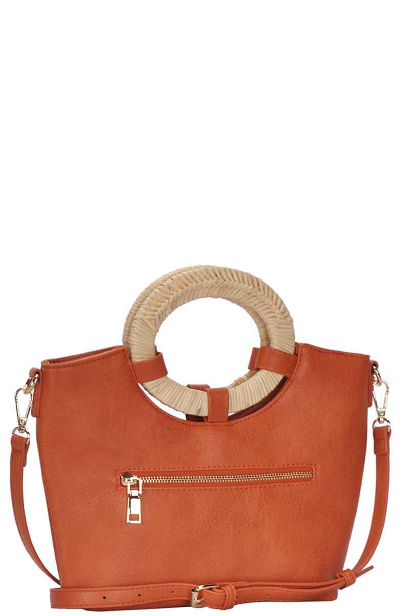 Fashion Natural Woven Handle Satchel With Long Strap - AM APPAREL