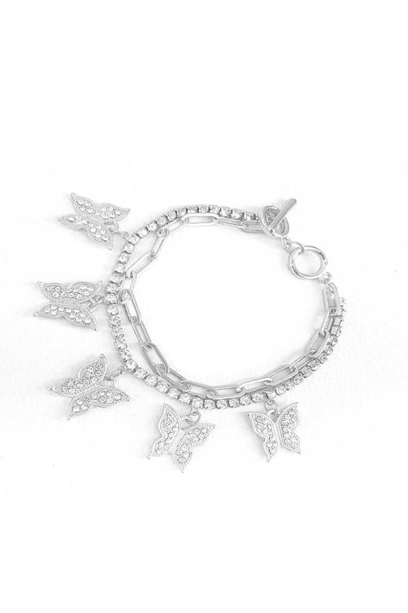 Fashion Trendy Double Layer Rhinestone Butterfly Bracelet - AM APPAREL