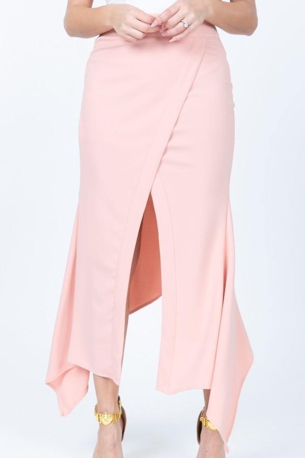 Front Overlap Asymmetrical Hem Skirt - AM APPAREL