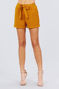 Front Tie W/elastic Band Shorts - AM APPAREL