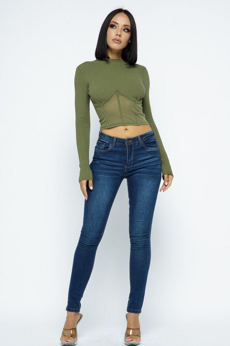 Knit Crop Top With Bottom Mesh - AM APPAREL