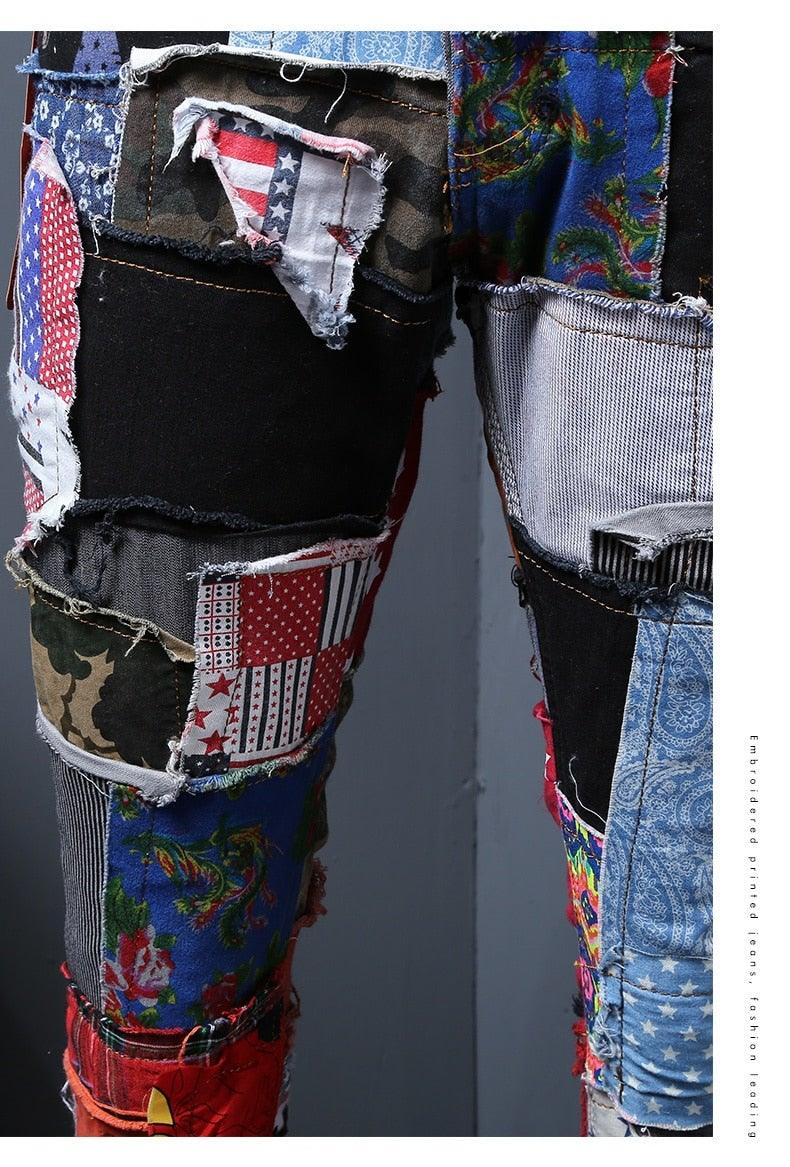 Men's Autumn Patchwork Streetwear Jeans - AM APPAREL