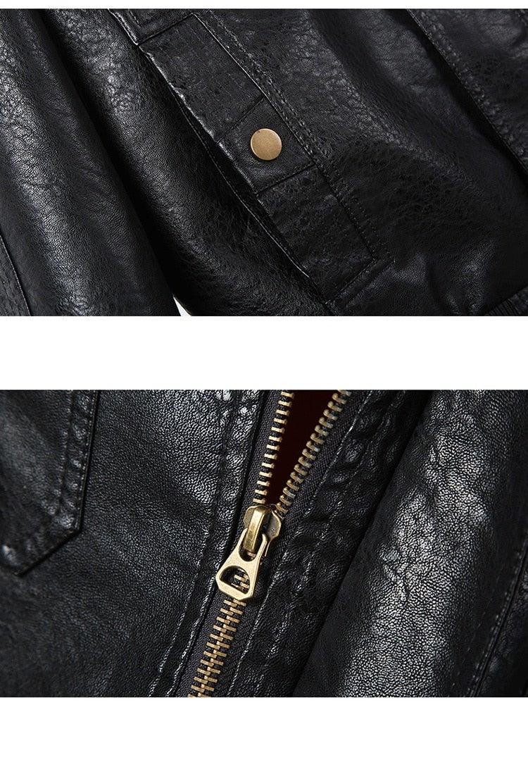 Men's Autumn/Winter Faux Leather Baseball Jacket - AM APPAREL