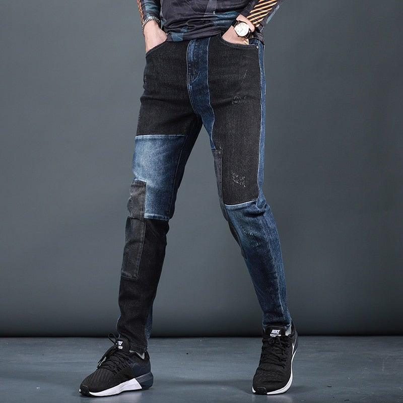 Men's Designer Patchwork Slim Fit Jeans - AM APPAREL