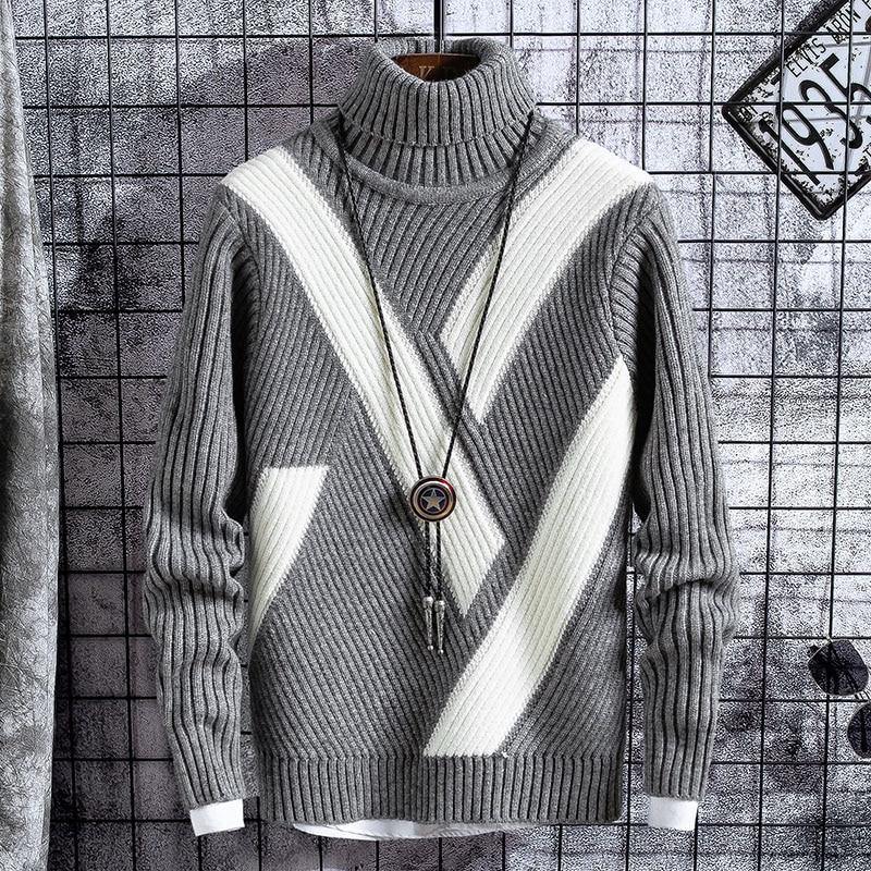 Men's Fall Turtleneck Patchwork Sweatshirt - AM APPAREL