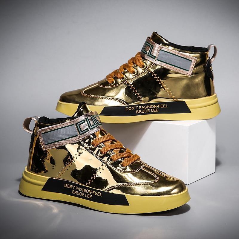 Men's Faux Leather High Top Shinny Sneakers - AM APPAREL