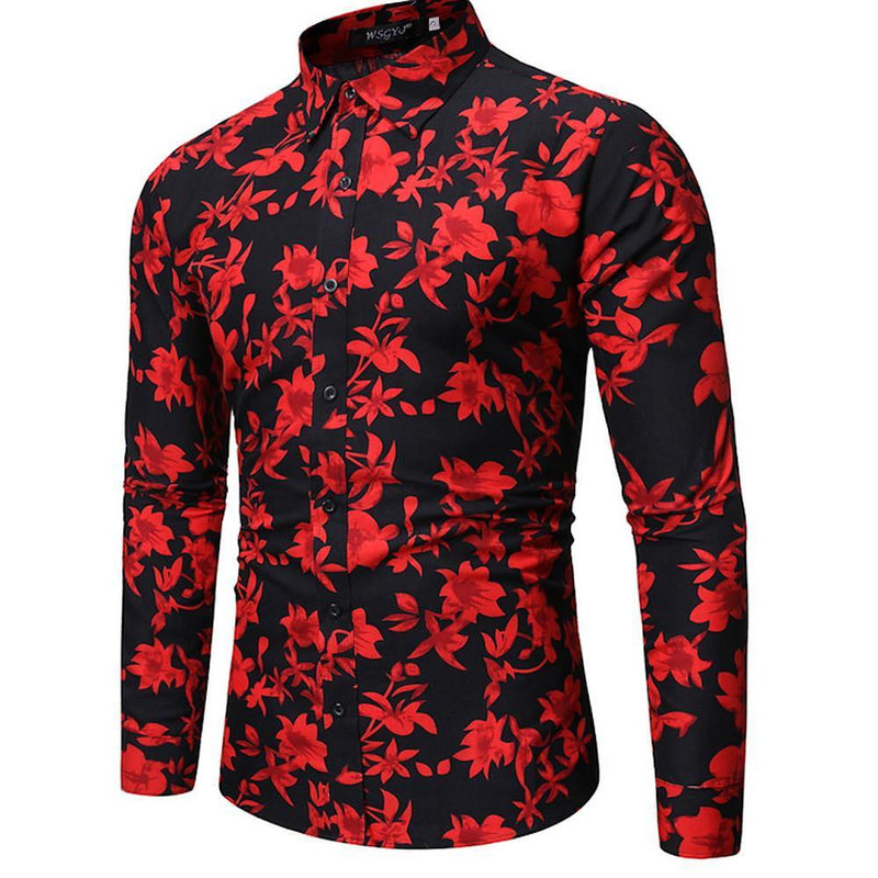 Men's Floral Red Polyester Light Weight Shirt - AM APPAREL