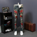 Men's Flower Embroidery Hip Hop Jeans - AM APPAREL