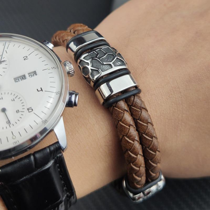 Men's Genuine Braided Leather Bracelets - AM APPAREL