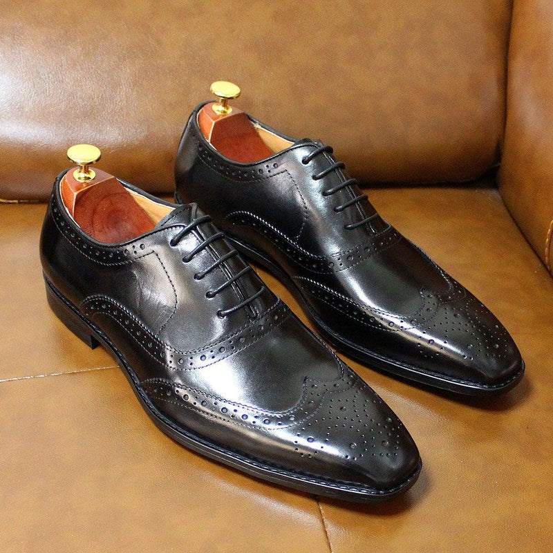 Men's Genuine Leather Brogue Business Oxford Shoes - AM APPAREL