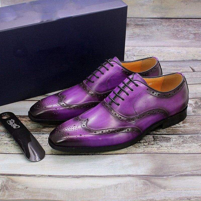 Men's Genuine Leather Brogue Business Oxford Shoes - AM APPAREL