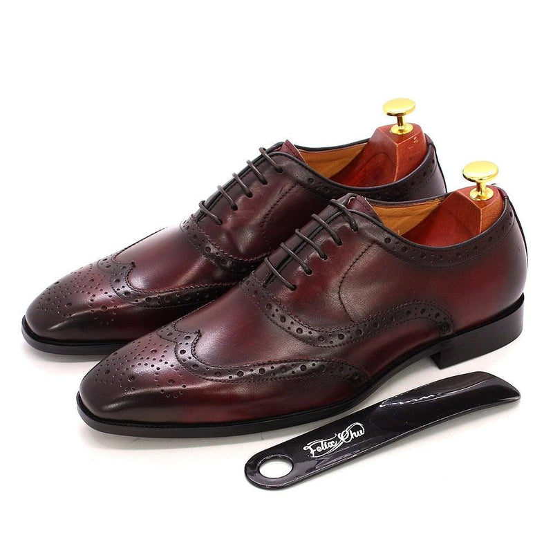 Men's Genuine Leather Brogue Business Oxford Shoes - AM APPAREL