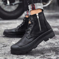 Men's Genuine Leather High Top Zipper Boots - AM APPAREL