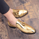 Men's Gold Color Tassel Patent Leather Loafers - AM APPAREL