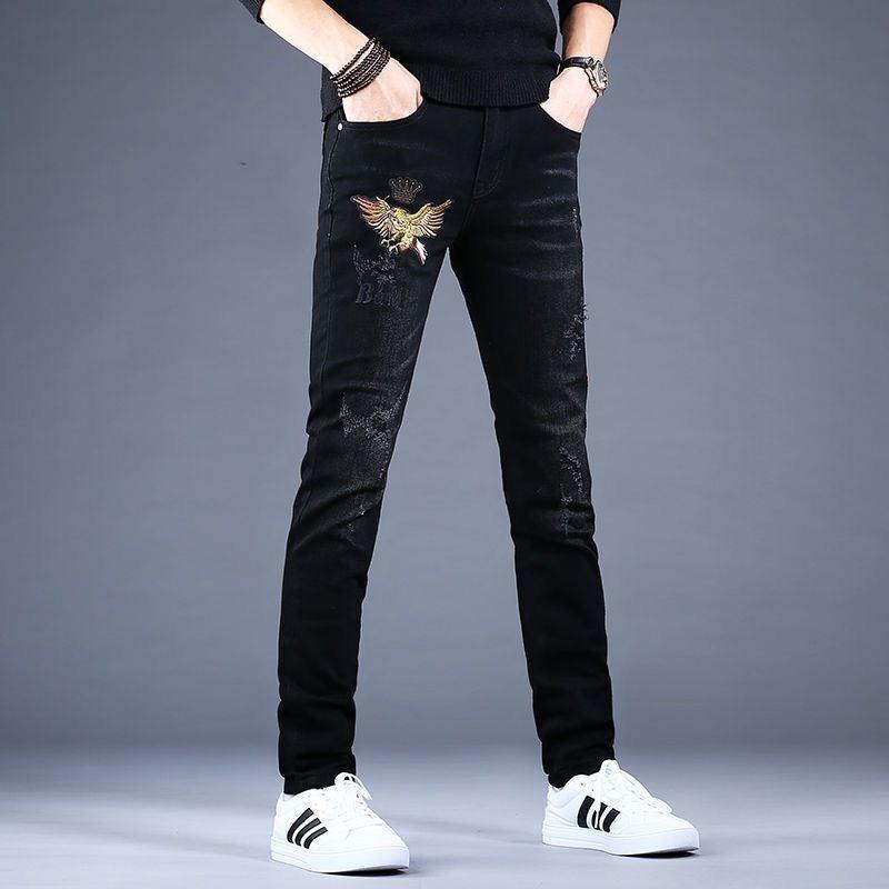 Men’s High Quality Embroidery Stretch Jeans - AM APPAREL