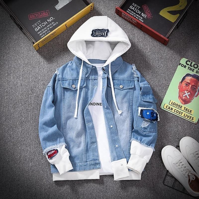 Men's Hooded Denim Streetwear Jeans Jacket - AM APPAREL