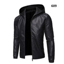 Men's Hooded Faux Leather Jacket - AM APPAREL
