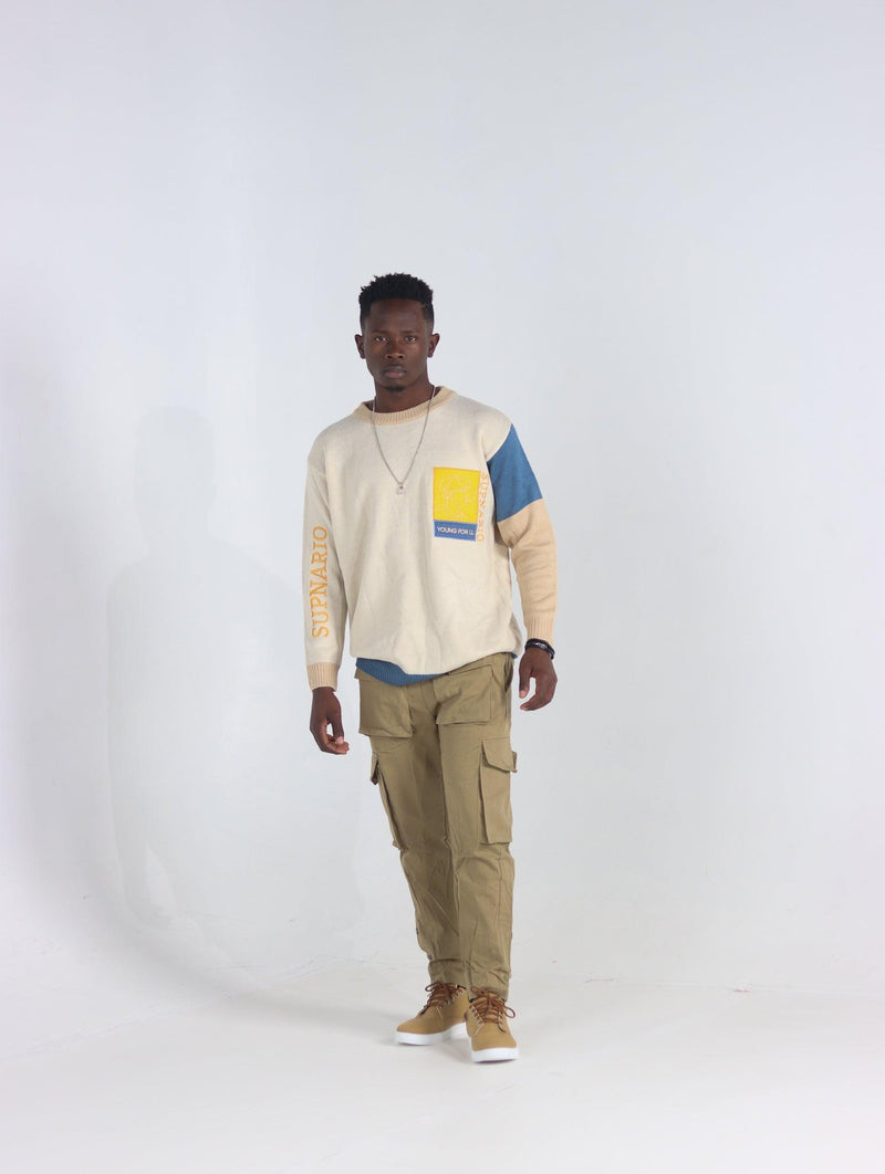 Men's Knitted Patchwork Long Sleeves Pullover - AM APPAREL