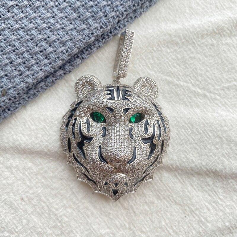 Men's Large Tiger Head Pendant Iced Out Necklace - AM APPAREL