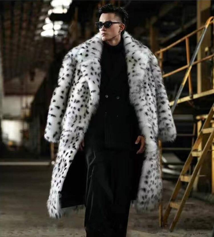 Men's Leopard Print Faux Fur Winter Coat - AM APPAREL