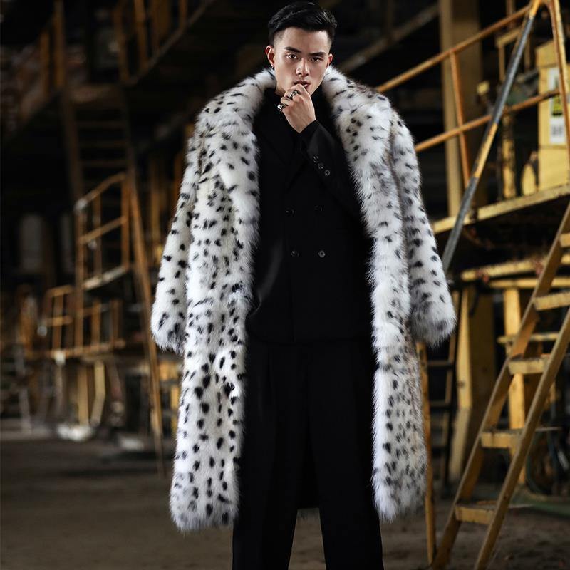 Men's Leopard Print Faux Fur Winter Coat - AM APPAREL