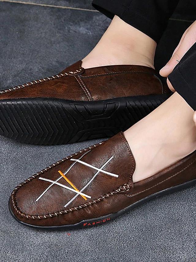 Men's Moccasin PU Leather Loafers - AM APPAREL