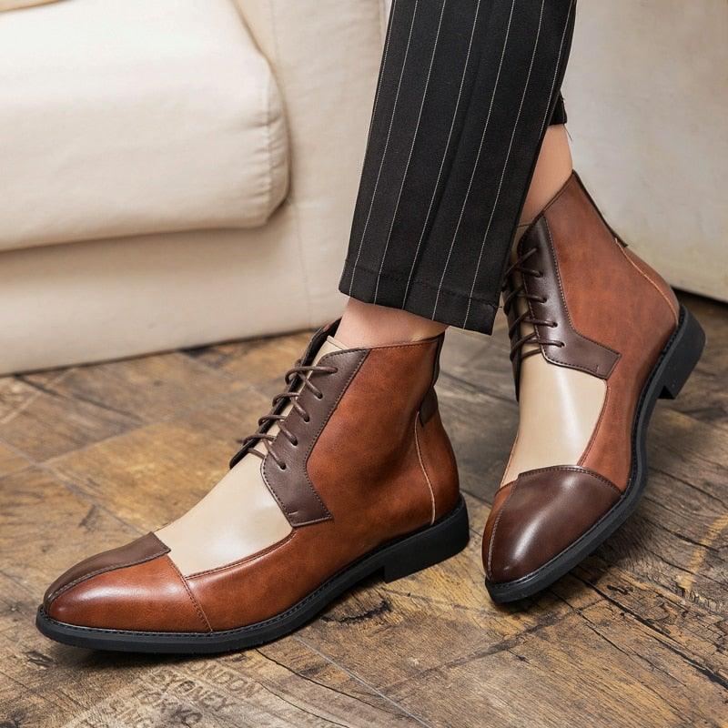 Men's Patchwork Splicing German Oxford Boots - AM APPAREL