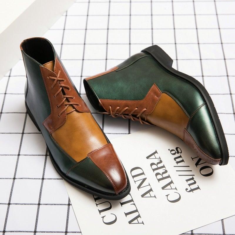 Men's Patchwork Splicing German Oxford Boots - AM APPAREL