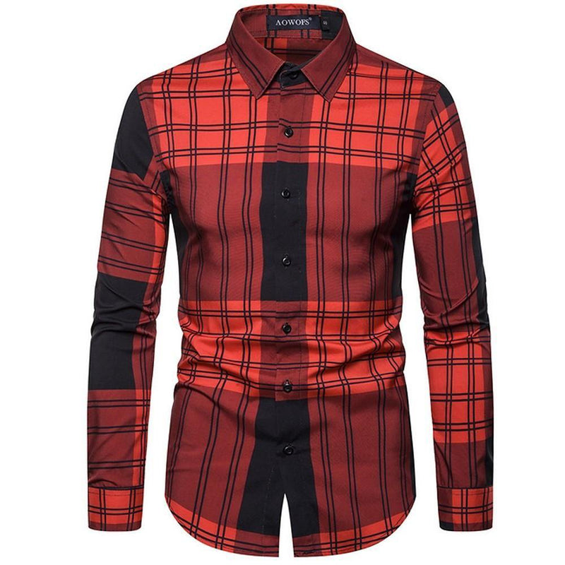 Men's Plaid Red Polyester Shirt - AM APPAREL
