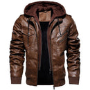 Men's PU Faux Leather Hooded Winter Jacket - AM APPAREL