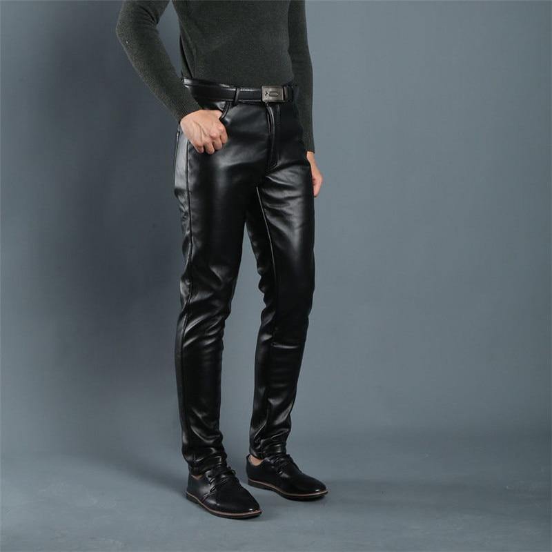 Men's Regular Fit Light Weight Faux Leather Pants - AM APPAREL