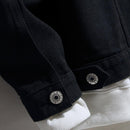 Men's Rose & Bird Embroidery Black Jean Jacket (No Hoodie) - AM APPAREL