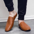 Men's Split Faux Leather Backless Loafers - AM APPAREL