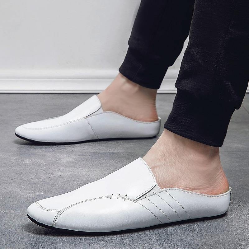 Men's Split Faux Leather Backless Loafers - AM APPAREL