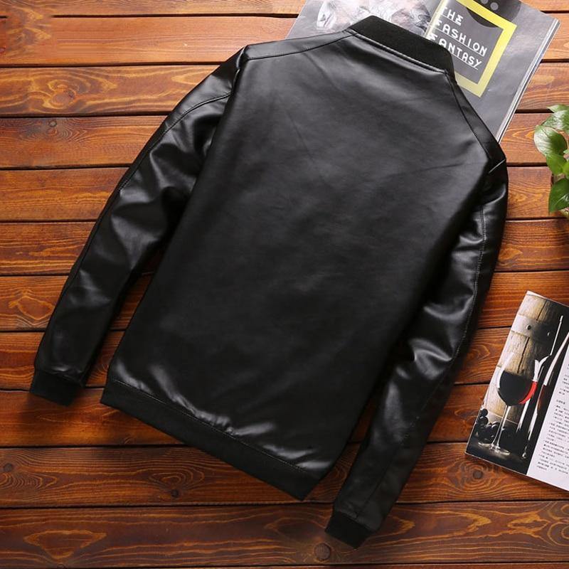 Men's Spring Classic Slim Fit PU Leather Jacket - AM APPAREL