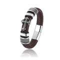 Men's Stainless Steel Cross Leather Bracelet - AM APPAREL