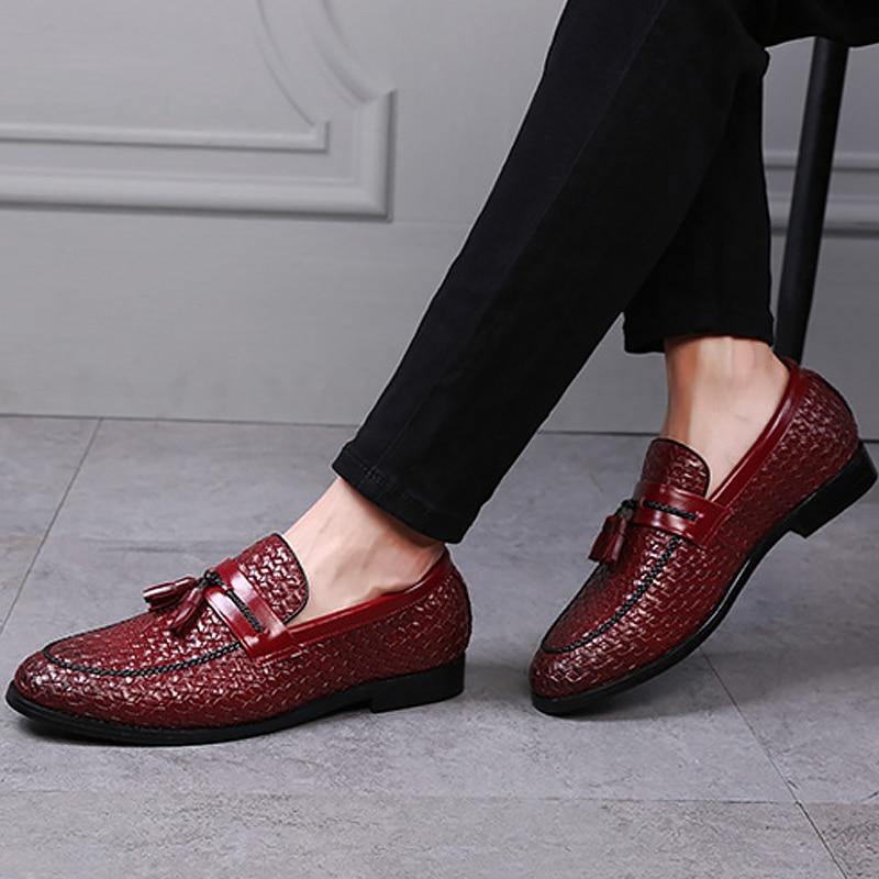 Men's Tassel Plaid Faux Leather Loafers - AM APPAREL