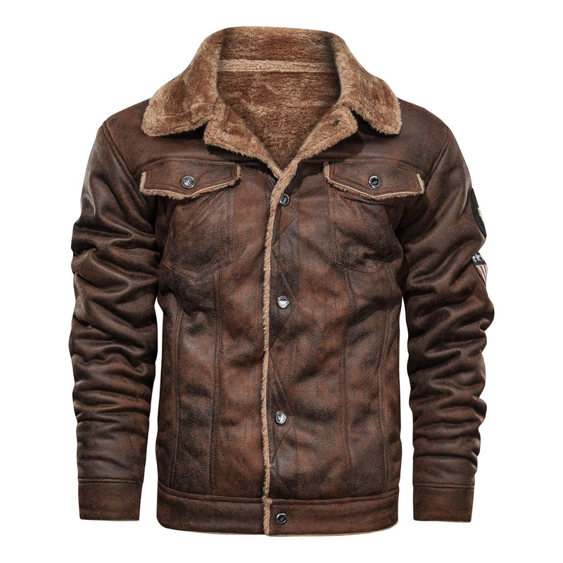 Men's Thick Fleece Interior Faux Leather Jacket - AM APPAREL