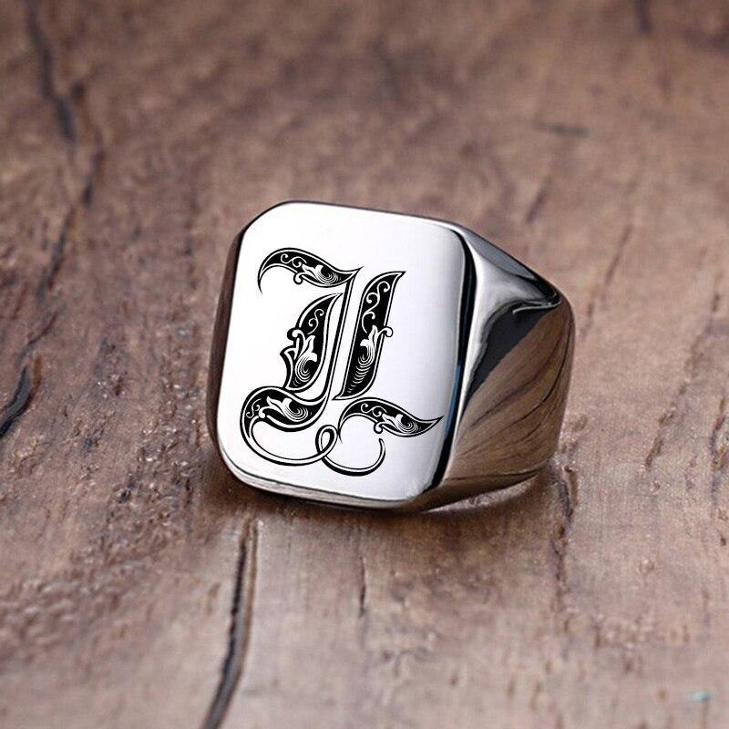 Men's Vnox Retro Initials Signet Ring - AM APPAREL