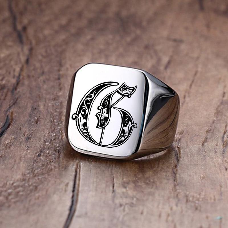 Men's Vnox Retro Initials Signet Ring - AM APPAREL