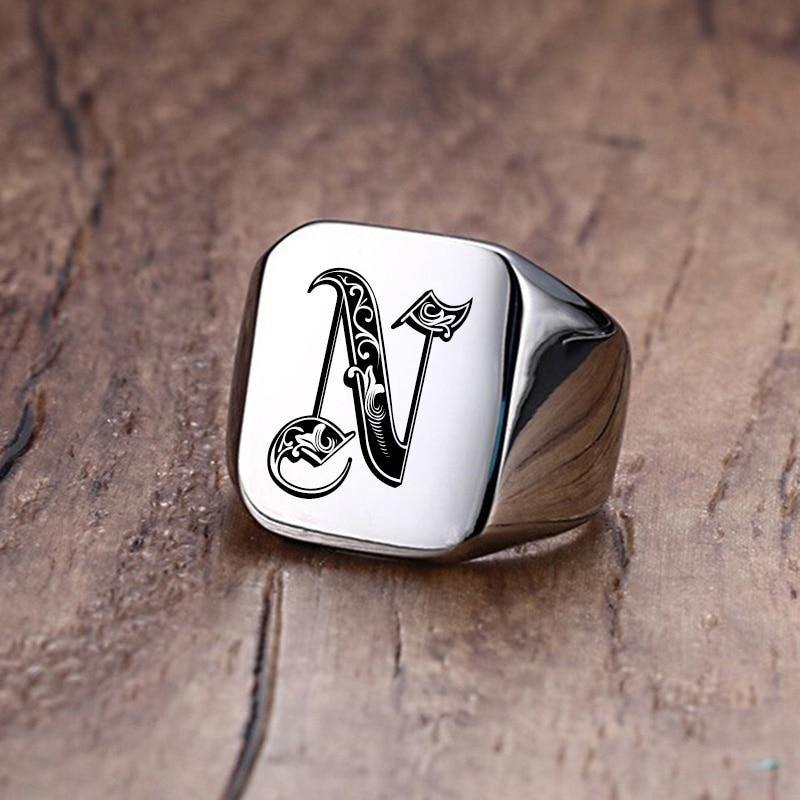 Men's Vnox Retro Initials Signet Ring - AM APPAREL