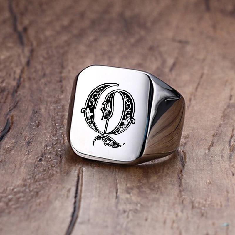 Men's Vnox Retro Initials Signet Ring - AM APPAREL