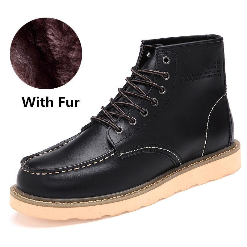 Men's Warm Inside Fur Faux Leather Boots - AM APPAREL